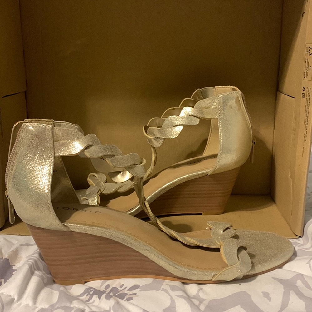 Sparkly Gold T-Strap Wedges